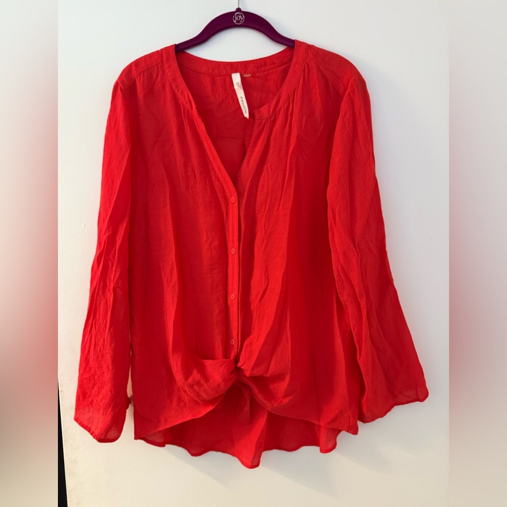 NY Collection Red Blouse with buttons and tie bottom Size XL